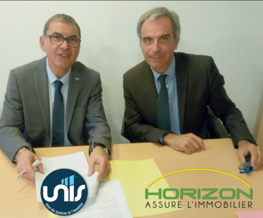 Signature du partenariat Horizon / UNIS : président délégué de l'UNIS, Gilles Delestre, et directeur d'Horizon, Remi Boggio, 2018